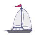Sail boat ship sideview cartoon isolated blue lines