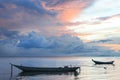 Sail Boat at sunrise beautiful color sky Royalty Free Stock Photo