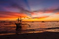 Sail boat at sunset sea, boracay island Royalty Free Stock Photo