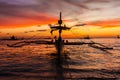 Sail boat at sunset sea, boracay island Royalty Free Stock Photo