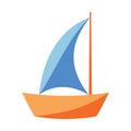 Sail boat yacht flat vector illustration. Colorful isolated sailboat on white background. Simple nautical logo design Royalty Free Stock Photo