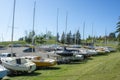 Sail Boat yard with small sailing boats and kayaks Royalty Free Stock Photo