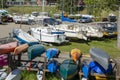 Sail Boat yard with small sailing boats and kayaks Royalty Free Stock Photo