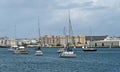 Sail boats anchored at San Juan bay, Puerto Rico.