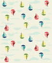 Sail boats with clouds and water repeat pattern