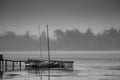 Sail boats moored at Lake Wendouree jetty on a cold misty morning Royalty Free Stock Photo