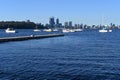 Sail boats mooring on Swan River against Perth financial district Royalty Free Stock Photo