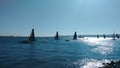 Sail Boats Racing Across The Harbor On A Sunny Day