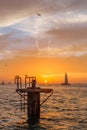 Sail boats traveling in the sea under sunset, in Key West, Florida, USA Royalty Free Stock Photo