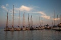 Sail boats and yachts anchored in marina. Royalty Free Stock Photo