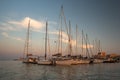 Sail boats and yachts anchored in marina. Royalty Free Stock Photo