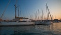 Sail boats and yachts anchored in marina. Royalty Free Stock Photo