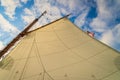 the sail on a historic gaff-rigged `Friendship` sloop