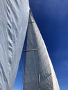 Sail on sailing yacht at windy sunny day Royalty Free Stock Photo