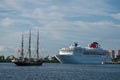 Sail ship and a cruise ship Royalty Free Stock Photo