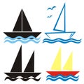 sailing boat, set of four object, symbols,