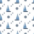 Sail yacht boat regatta vector seamless pattern. Summer marine fabric print. Royalty Free Stock Photo