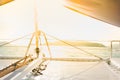 Sail yacht decks with a beautiful sunset, retro filter effect, P Royalty Free Stock Photo