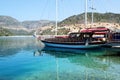 Sail yacht in harbor on Turkish resort Royalty Free Stock Photo