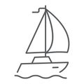 Sail yacht thin line icon, travel and tourism