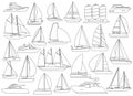 Sail yacht vector outline set icon. Vector illustration sailboat on white background. Isolated outline set icon sail