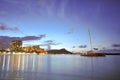 Sailboad anchored near Diamond Head at Waikiki Royalty Free Stock Photo