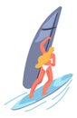 Sailboarding or windsurfing, practicing woman Royalty Free Stock Photo