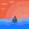 Sea sunset with boat silhouette. Royalty Free Stock Photo