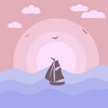 Sea sunset with boat silhouette. Royalty Free Stock Photo