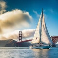 Sailboat adventure under the Golden Gate Bridge with Alcatraz Island in San Francisco Bay
