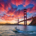 Sailboat adventure under the Golden Gate Bridge with Alcatraz Island in San Francisco Bay