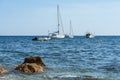 Sailboat at anchor near the beach