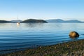 Sailboat anchored in Swift`s Bay on Lopez Island, Washington, USA Royalty Free Stock Photo