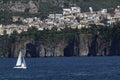 Sailboat approaching Sorrento, Italy.