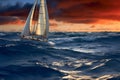 Sailboat basks in the ethereal glow of a beautiful sunset