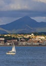 Sailboat in the Bay of Txingudi and Hendaye