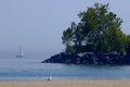 Sailboat By Beach Coastline Royalty Free Stock Photo