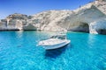 Sailboat in a beautiful bay, Milos island, Greece