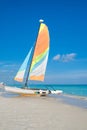 Sailboat on the beautiful beach of Varadero in Cuba Royalty Free Stock Photo