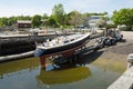 Sailboat being launched at Belfast Maine