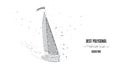 Sailboat on black background. Sailing Yacht from Polygonals and points. Concept of dream trip, travel or tourism, logistic,