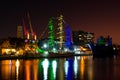 Sailboat In Brazilian Flag Colors at Night Royalty Free Stock Photo