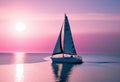 Sailboat in a calm sea during a bright sunset with pink clouds, vacation on a yacht in the ocean Royalty Free Stock Photo