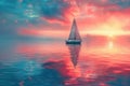 A sailboat on a calm sea at sunset