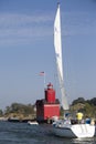 Sailboat in the Channel of Lake Michigan Royalty Free Stock Photo