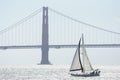 Sailboat crossing the San Francisco Bay, near Golden Gate Bridge Royalty Free Stock Photo