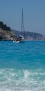 Sailboat docked, Myrtos beach Kefalonia Greece Royalty Free Stock Photo