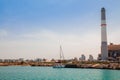 Sailboat docked at the pier near the Reading power station in Te Royalty Free Stock Photo