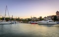 Sailboat Docked at Portland Downtown Waterfront Marina Along Willamette River Royalty Free Stock Photo