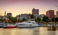 Sailboat Docked at Portland Downtown Waterfront Marina Along Willamette River Royalty Free Stock Photo